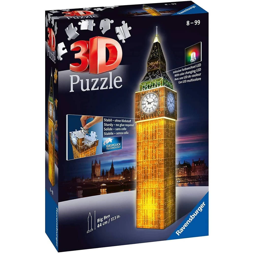 Ravensburger 3D-puzzel Big Ben Night Edition - 216 Stukjes 4 Ravensburger 3D-puzzel Big Ben Night Edition - 216 Stukjes - Afbeelding 2