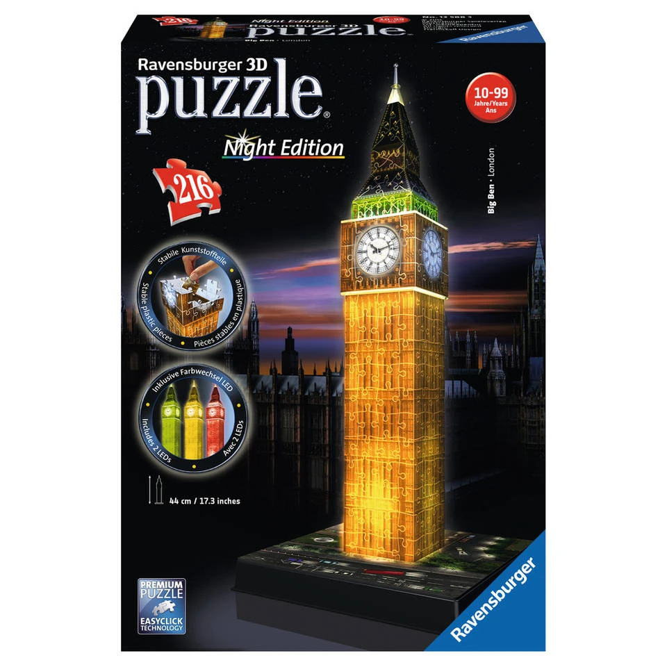 Ravensburger 3D-puzzel Big Ben Night Edition - 216 Stukjes 3 Ravensburger 3D-puzzel Big Ben Night Edition - 216 Stukjes