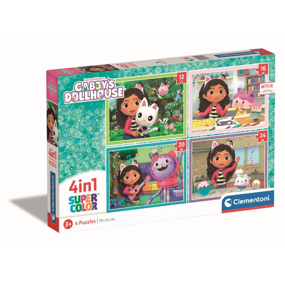 Clementoni Gabby’s Poppenhuis Super Color 4-in-1 Puzzelset - 12 + 16 + 20 + 24 Stukjes 3 Clementoni Gabby’s Poppenhuis Super Color 4-in-1 Puzzelset - 12 + 16 + 20 + 24 Stukjes